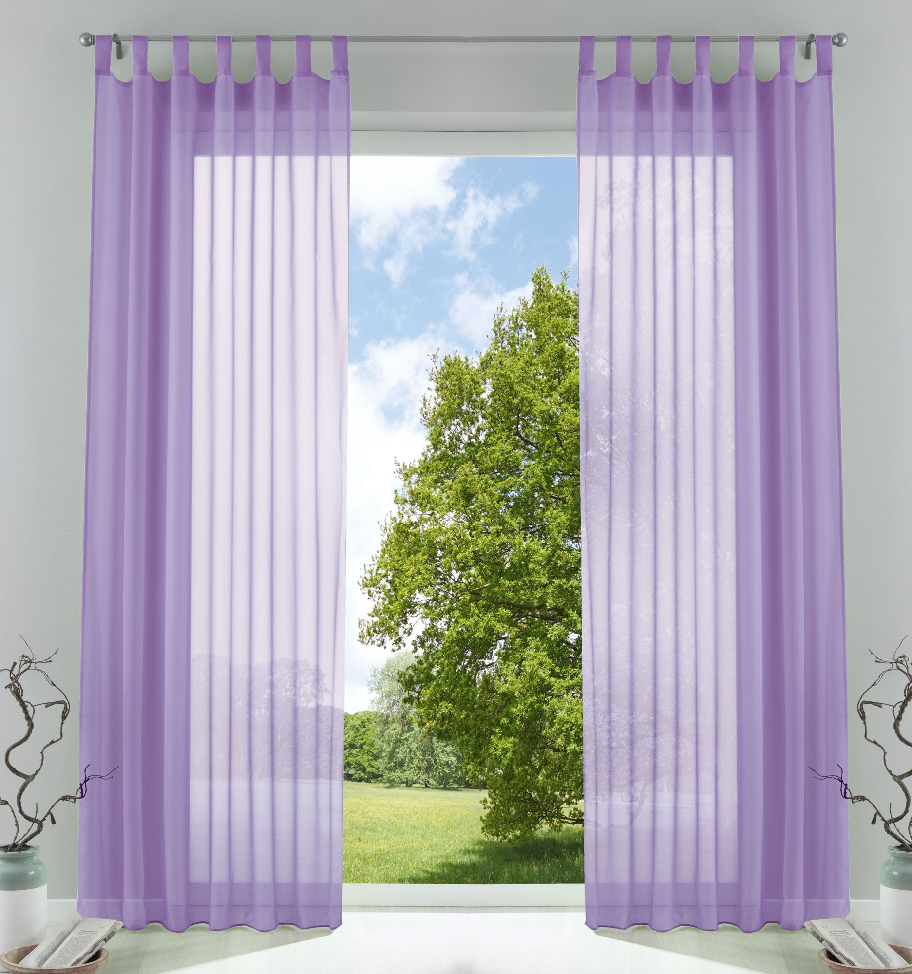 2er-Pack Gardinen Transparent Vorhang Set Wohnzimmer Voile Schlaufenschal mit Bleibandabschluß 61000CN Flieder HxB 245x140 cm Gardinen Set 61000CNflieder | gerdinenbox.com