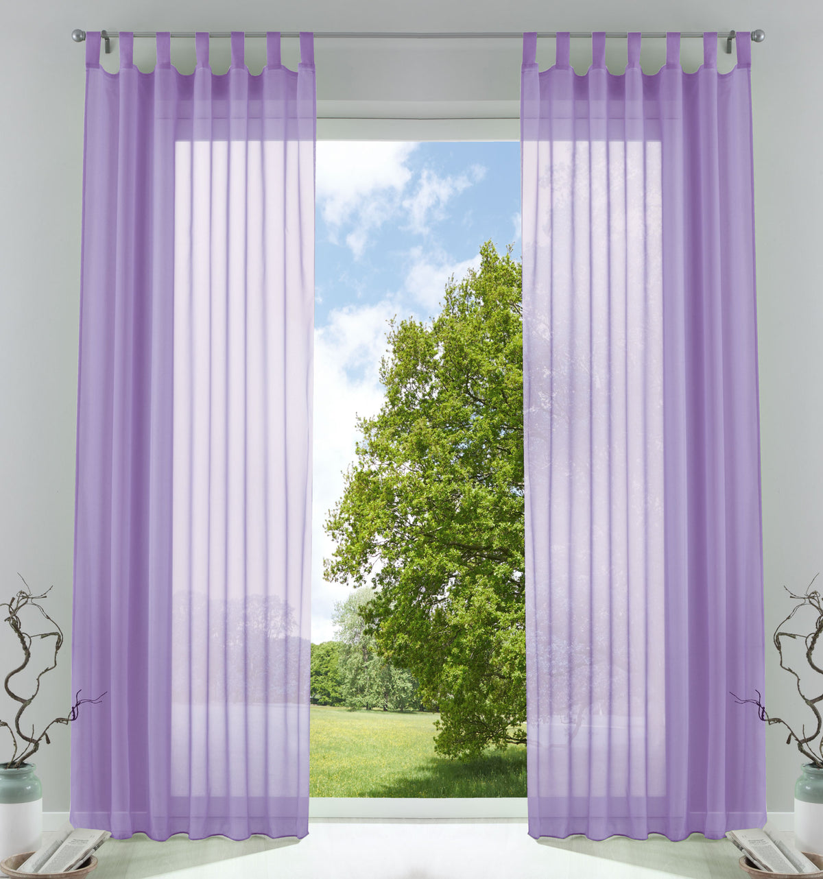 2er-Pack Gardinen Transparent Vorhang Set Wohnzimmer Voile Schlaufenschal mit Bleibandabschluß 61000CN Flieder HxB 225x140 cm Gardinen Set 61000CNflieder_7d537407-a737-420c-8dcf-079ea66c42cc | gerdinenbox.com