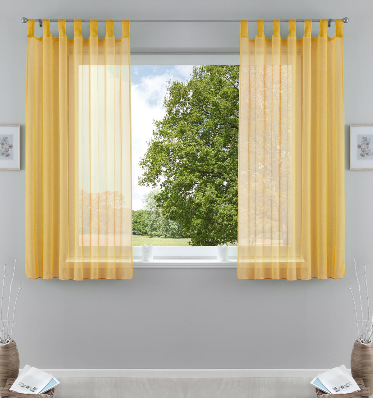 2er-Pack Gardinen Transparent Vorhang Set Wohnzimmer Voile Schlaufenschal mit Bleibandabschluß 61000CN Gelb HxB 175x140 cm Gardinen Set 61000CNgelb-175 | gerdinenbox.com