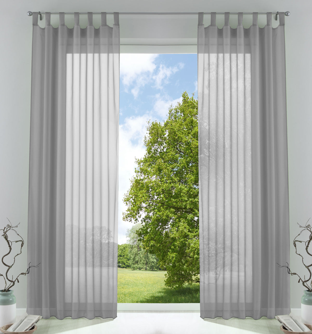 2er-Pack Gardinen Transparent Vorhang Set Wohnzimmer Voile Schlaufenschal mit Bleibandabschluß 61000CN Grau HxB 225x140 cm Gardinen Set 61000CNgrau_594cd312-ad7a-4e8e-b401-7d437875b0d2 | gerdinenbox.com