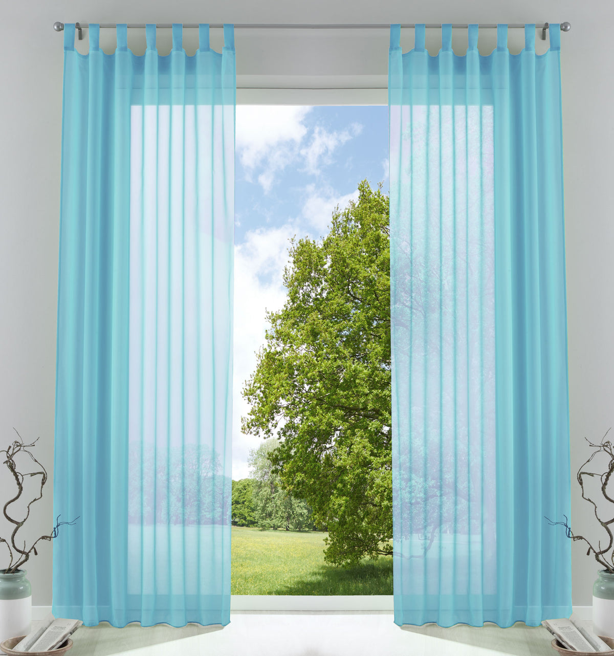 2er-Pack Gardinen Transparent Vorhang Set Wohnzimmer Voile Schlaufenschal mit Bleibandabschluß 61000CN Hellblau HxB 225x140 cm Gardinen Set 61000CNhellblau_b8232c15-c817-4f4b-bad4-0211f279829d | gerdinenbox.com