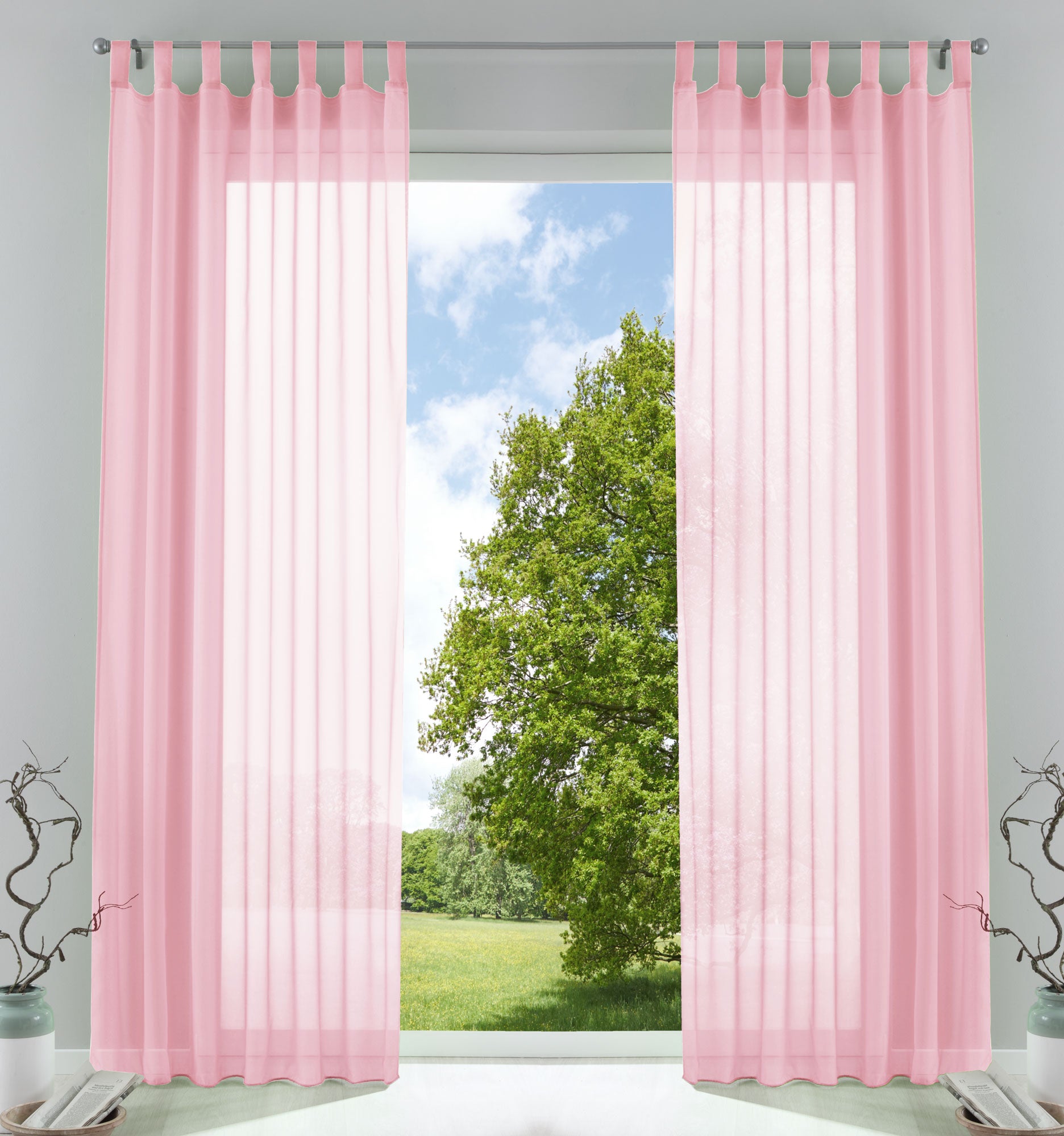 2er-Pack Gardinen Transparent Vorhang Set Wohnzimmer Voile Schlaufenschal mit Bleibandabschluß 61000CN Hellrosa HxB 245x140 cm Gardinen Set 61000CNhellrosa | gerdinenbox.com
