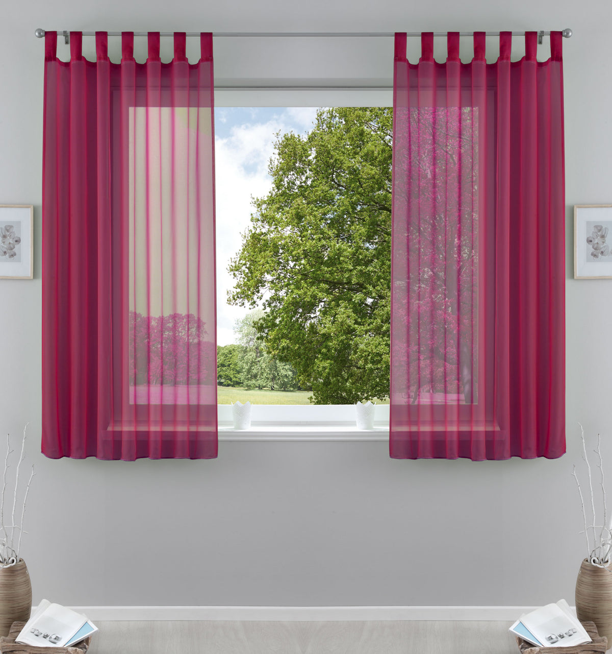 2er-Pack Gardinen Transparent Vorhang Set Wohnzimmer Voile Schlaufenschal mit Bleibandabschluß 61000CN Himbeere HxB 175x140 cm Gardinen Set 61000CNhimbeere-175 | gerdinenbox.com