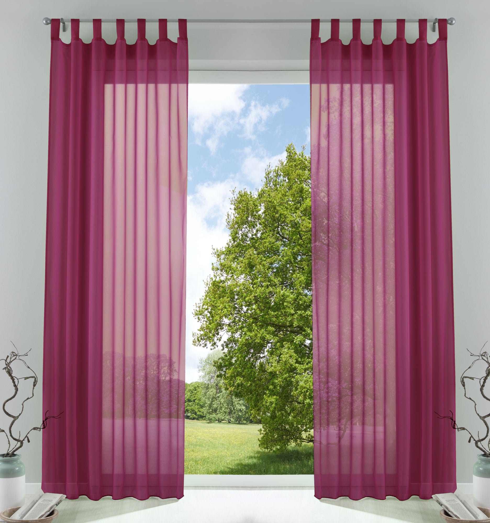 2er-Pack Gardinen Transparent Vorhang Set Wohnzimmer Voile Schlaufenschal mit Bleibandabschluß 61000CN Himbeere HxB 245x140 cm Gardinen Set 61000CNhimbeere | gerdinenbox.com