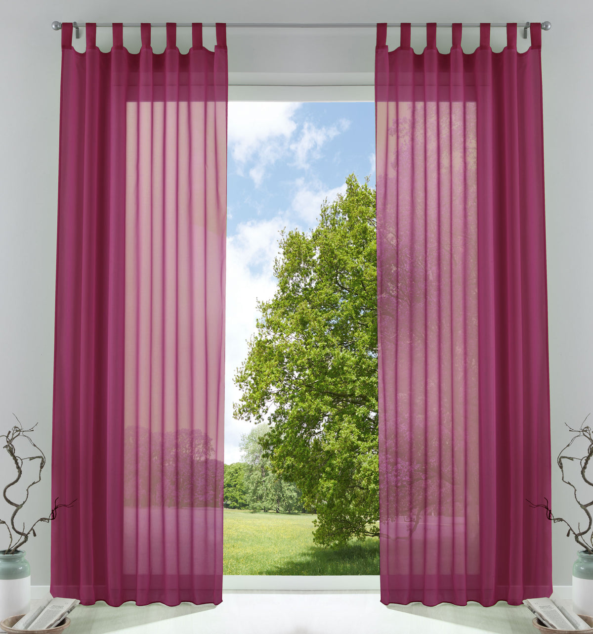2er-Pack Gardinen Transparent Vorhang Set Wohnzimmer Voile Schlaufenschal mit Bleibandabschluß 61000CN Himbeere HxB 225x140 cm Gardinen Set 61000CNhimbeere_ba228916-8c16-4f40-9e59-fdad4e5fd0d8 | gerdinenbox.com