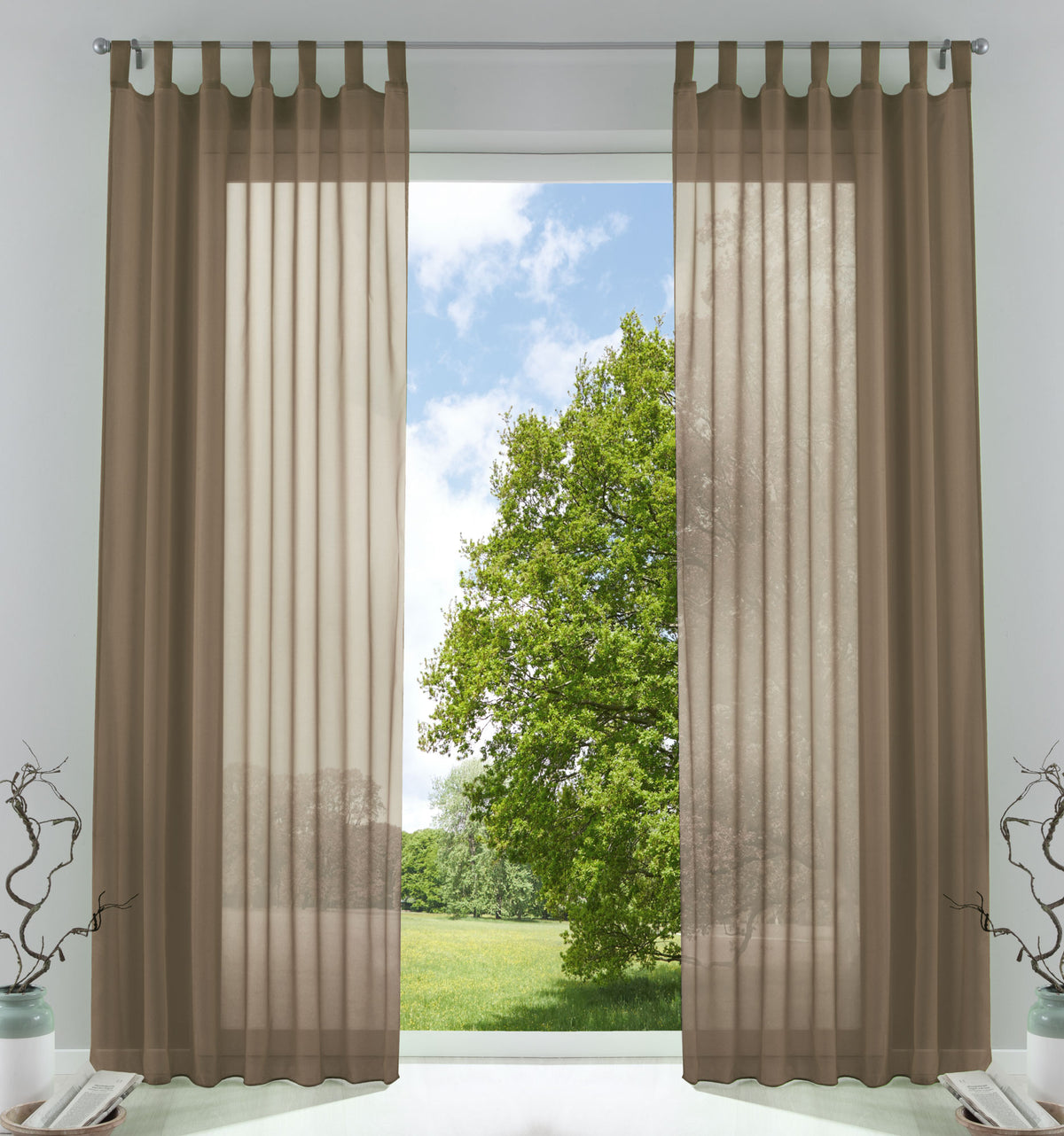 2er-Pack Gardinen Transparent Vorhang Set Wohnzimmer Voile Schlaufenschal mit Bleibandabschluß 61000CN Nougat HxB 245x140 cm Gardinen Set 61000CNnougat | gerdinenbox.com