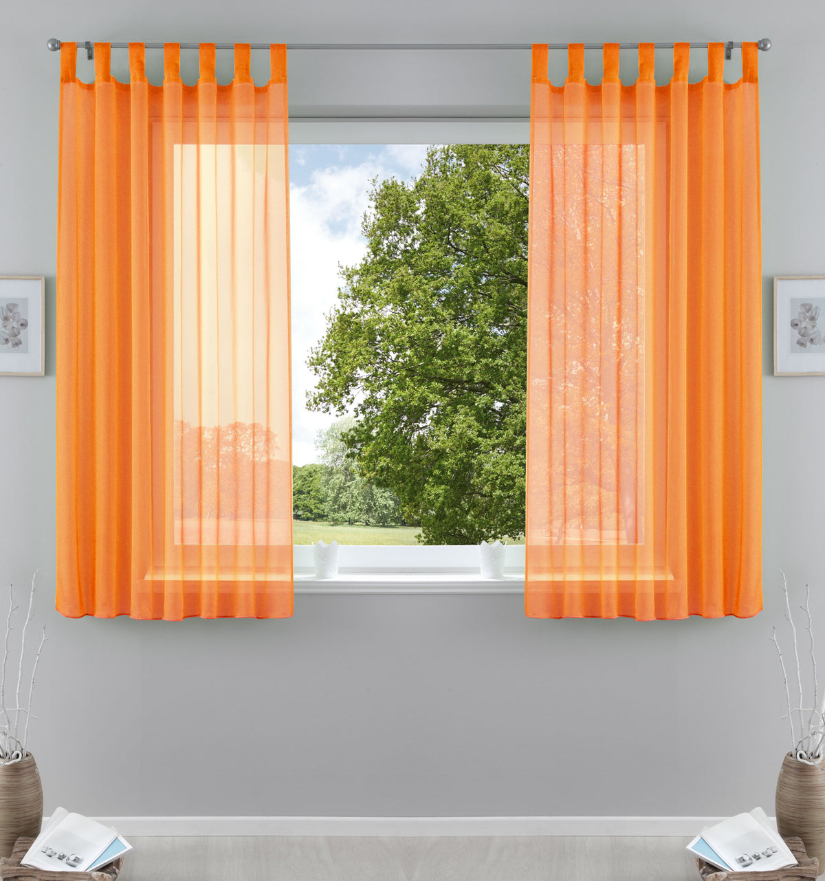 2er-Pack Gardinen Transparent Vorhang Set Wohnzimmer Voile Schlaufenschal mit Bleibandabschluß 61000CN Orange HxB 175x140 cm Gardinen Set 61000CNorange-175 | gerdinenbox.com