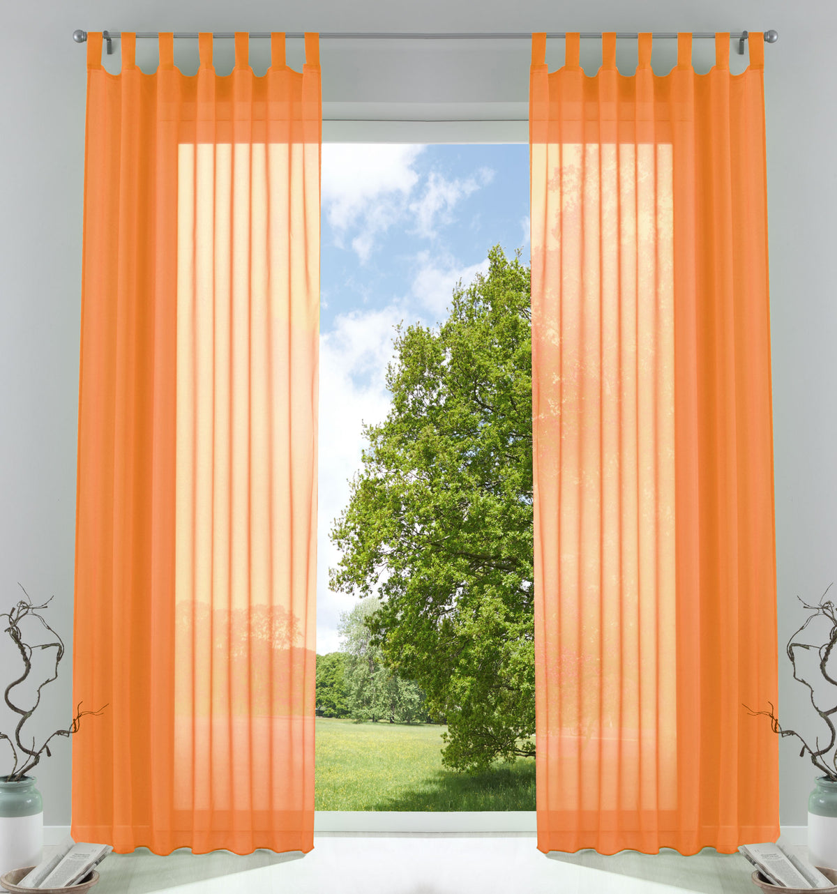 2er-Pack Gardinen Transparent Vorhang Set Wohnzimmer Voile Schlaufenschal mit Bleibandabschluß 61000CN Orange HxB 245x140 cm Gardinen Set 61000CNorange | gerdinenbox.com