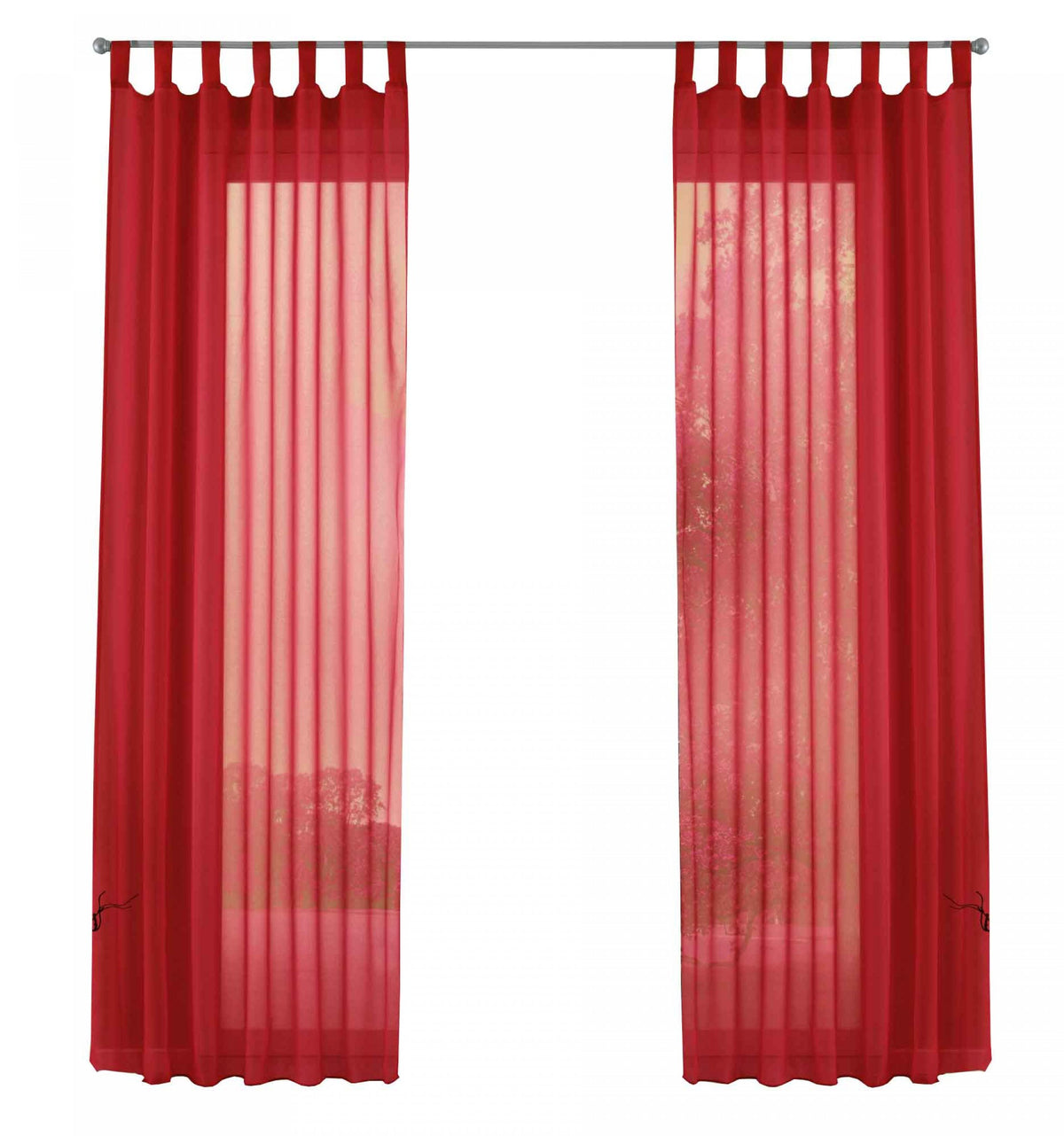 2er-Pack Gardinen Transparent Vorhang Set Wohnzimmer Voile Schlaufenschal mit Bleibandabschluß 61000CN Gardinen Set 61000CNrot-frei | gerdinenbox.com