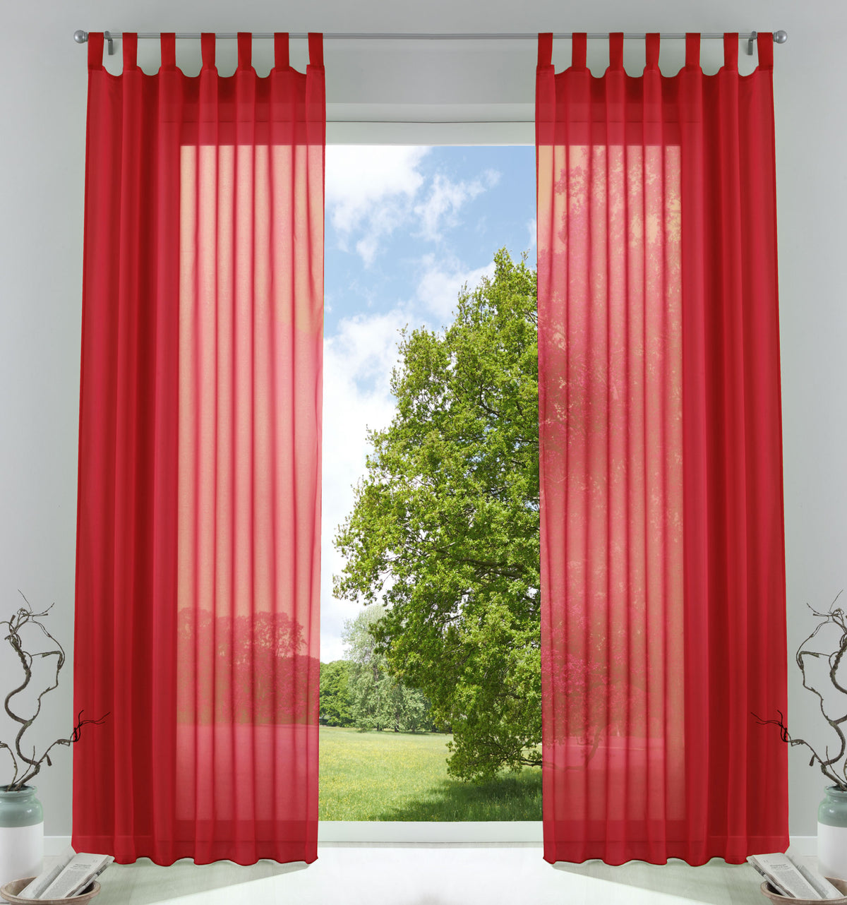2er-Pack Gardinen Transparent Vorhang Set Wohnzimmer Voile Schlaufenschal mit Bleibandabschluß 61000CN Rot HxB 225x140 cm Gardinen Set 61000CNrot_6b849563-5fb6-4748-a709-66791b1876e6 | gerdinenbox.com