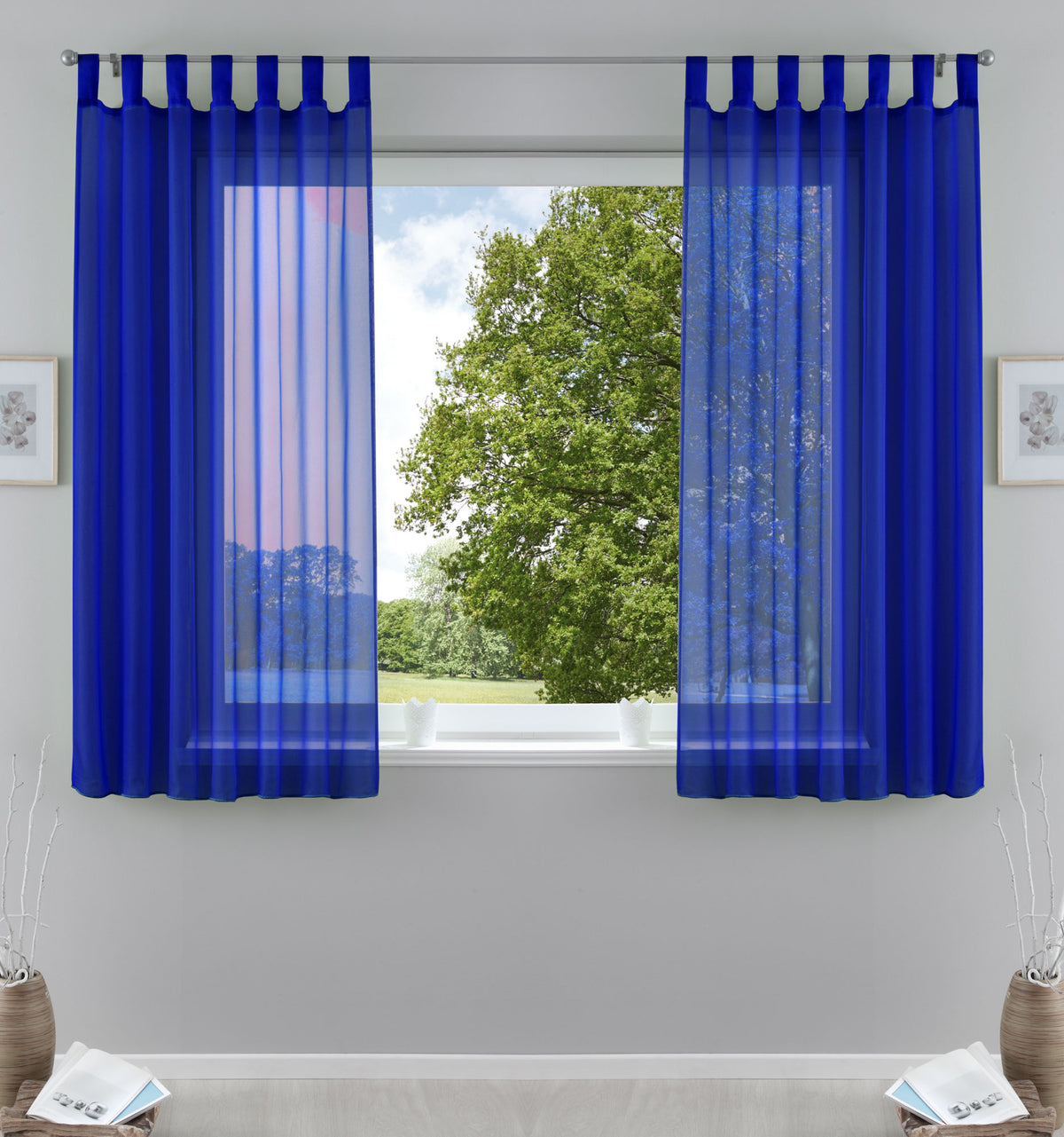 2er-Pack Gardinen Transparent Vorhang Set Wohnzimmer Voile Schlaufenschal mit Bleibandabschluß 61000CN Royalblau HxB 175x140 cm Gardinen Set 61000CNroyalblau-175 | gerdinenbox.com