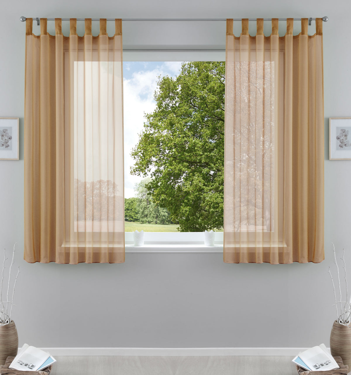 2er-Pack Gardinen Transparent Vorhang Set Wohnzimmer Voile Schlaufenschal mit Bleibandabschluß 61000CN Sand HxB 175x140 cm Gardinen Set 61000CNsand-175 | gerdinenbox.com