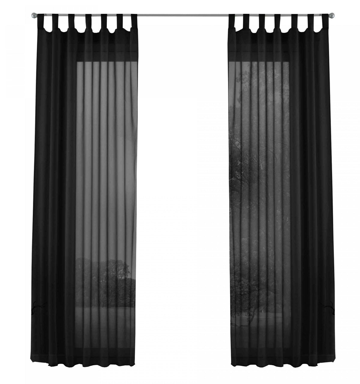 2er-Pack Gardinen Transparent Vorhang Set Wohnzimmer Voile Schlaufenschal mit Bleibandabschluß 61000CN Gardinen Set 61000CNschwarz-frei | gerdinenbox.com