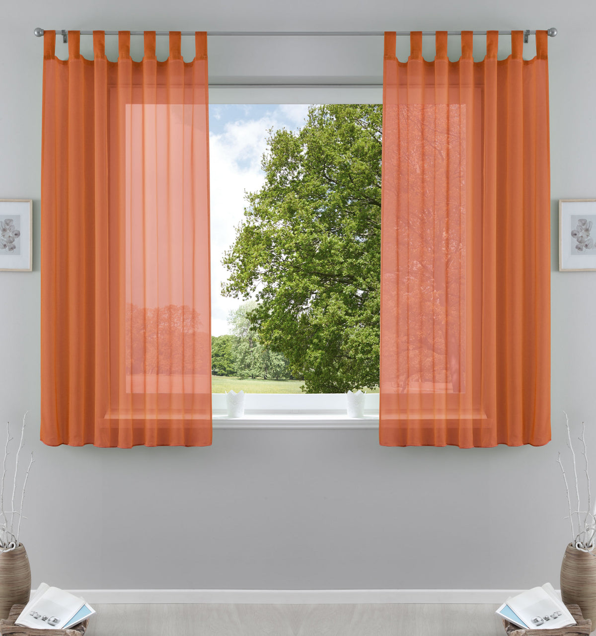2er-Pack Gardinen Transparent Vorhang Set Wohnzimmer Voile Schlaufenschal mit Bleibandabschluß 61000CN Terrakotta HxB 175x140 cm Gardinen Set 61000CNterrakotta-175 | gerdinenbox.com