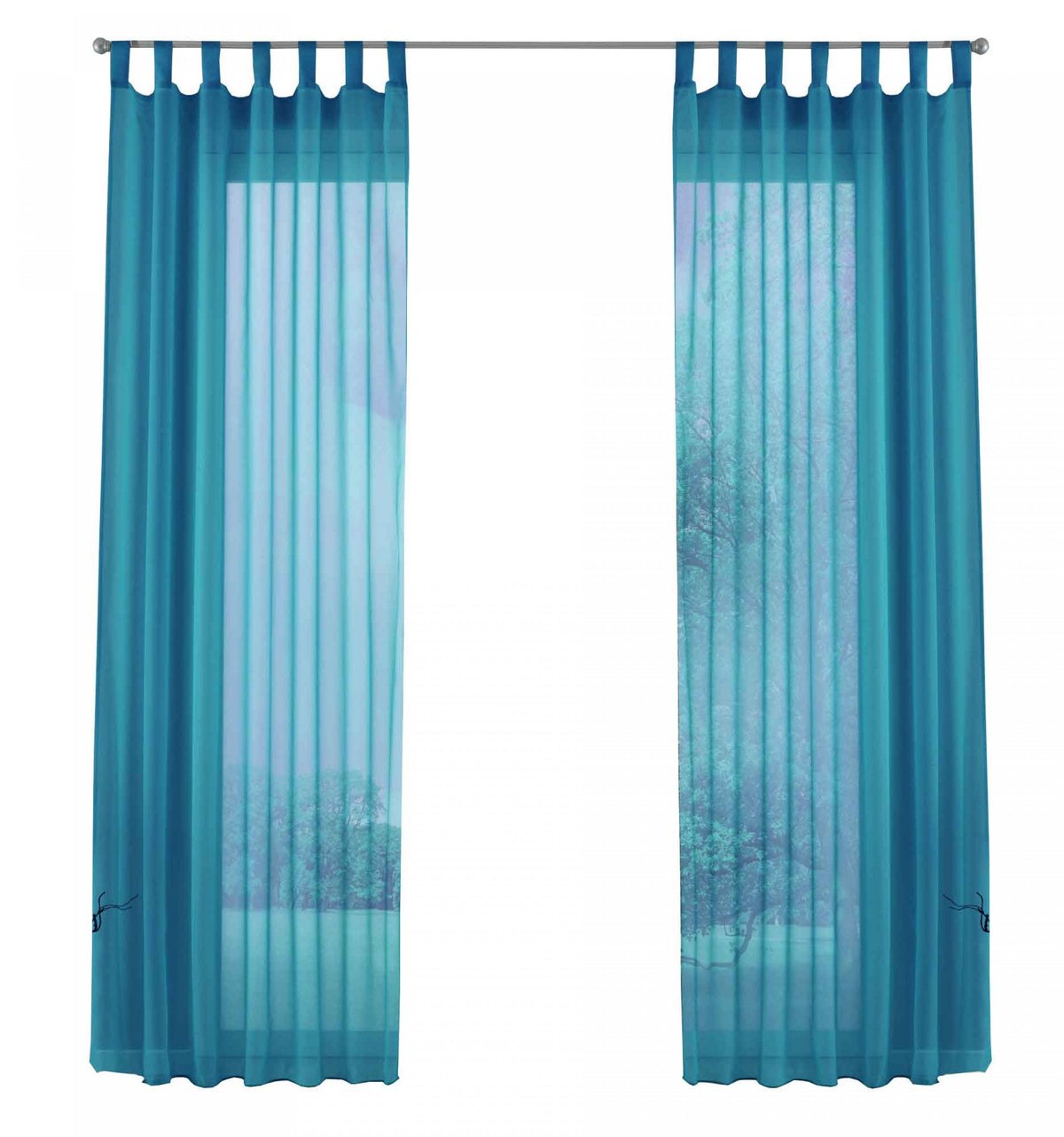 2er-Pack Gardinen Transparent Vorhang Set Wohnzimmer Voile Schlaufenschal mit Bleibandabschluß 61000CN Gardinen Set 61000CNtuerkis-frei | gerdinenbox.com