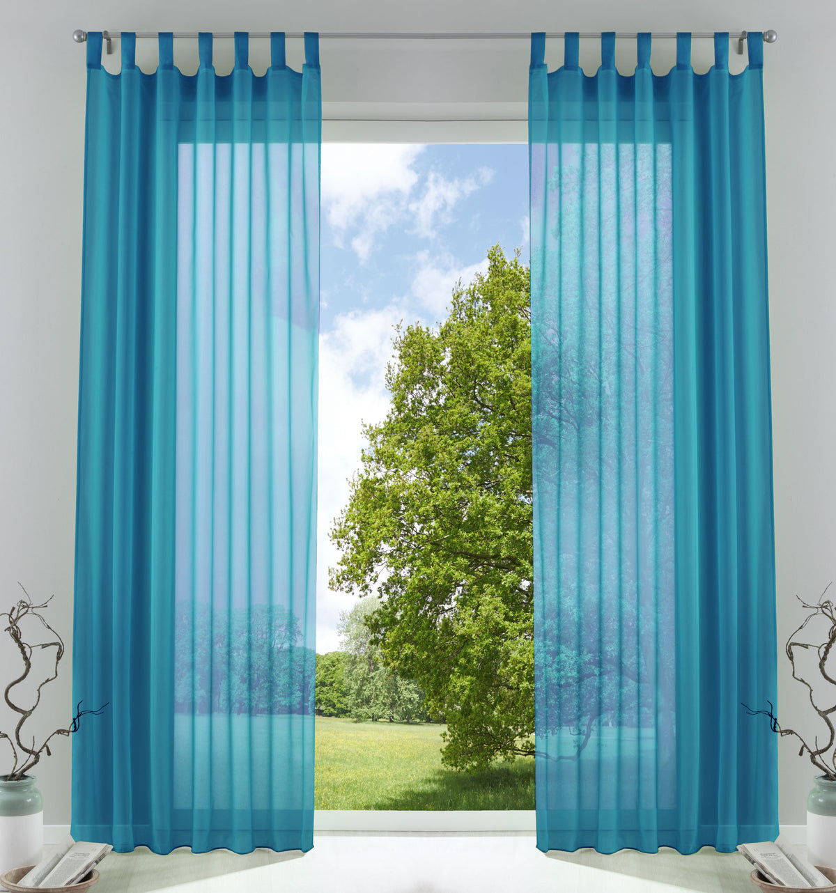 2er-Pack Gardinen Transparent Vorhang Set Wohnzimmer Voile Schlaufenschal mit Bleibandabschluß 61000CN Türkis HxB 225x140 cm Gardinen Set 61000CNtuerkis_2fc14941-f566-41a7-8fd6-83a3448e1856 | gerdinenbox.com