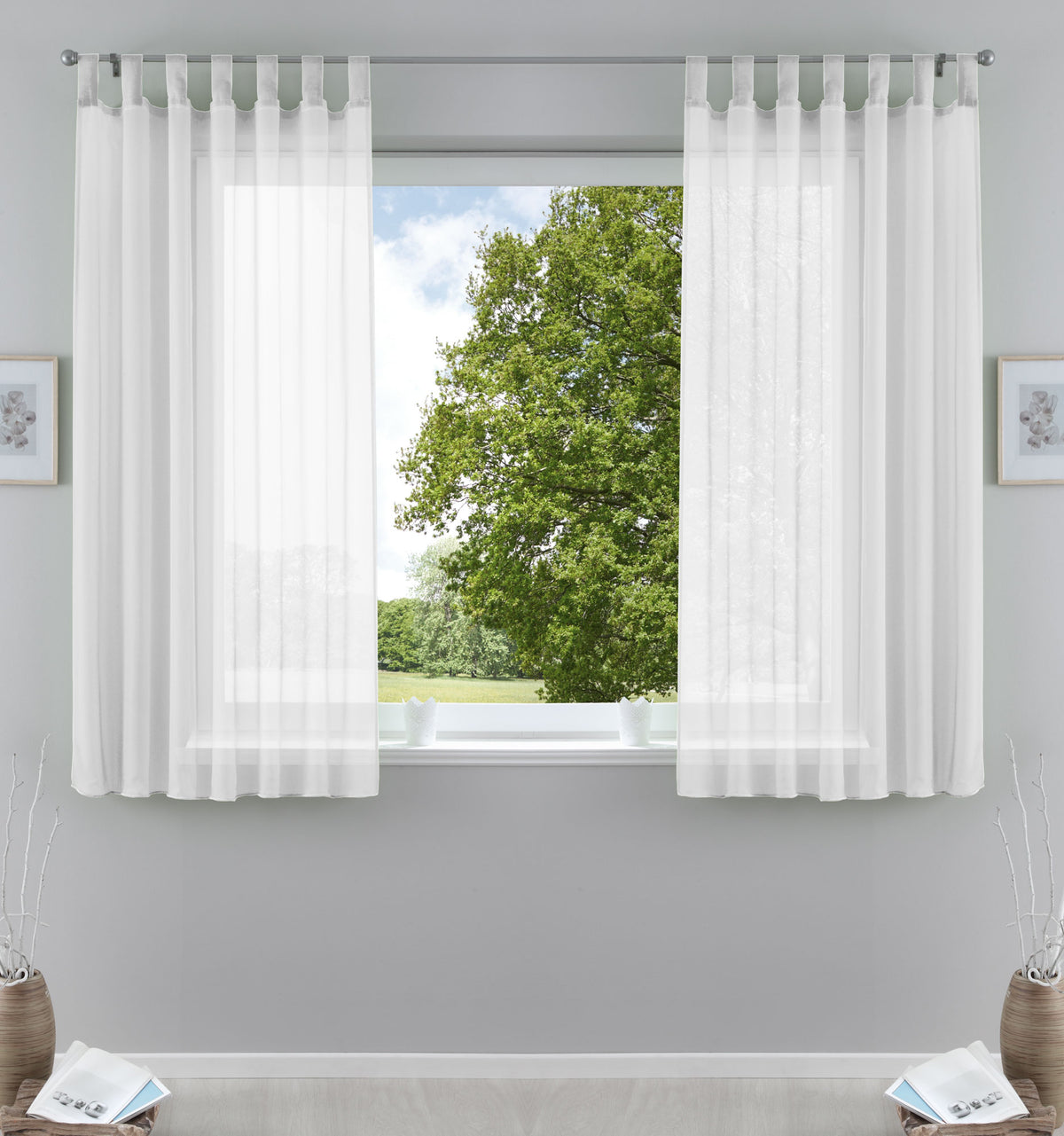 2er-Pack Gardinen Transparent Vorhang Set Wohnzimmer Voile Schlaufenschal mit Bleibandabschluß 61000CN Weiß HxB 175x140 cm Gardinen Set 61000CNweiss-175 | gerdinenbox.com