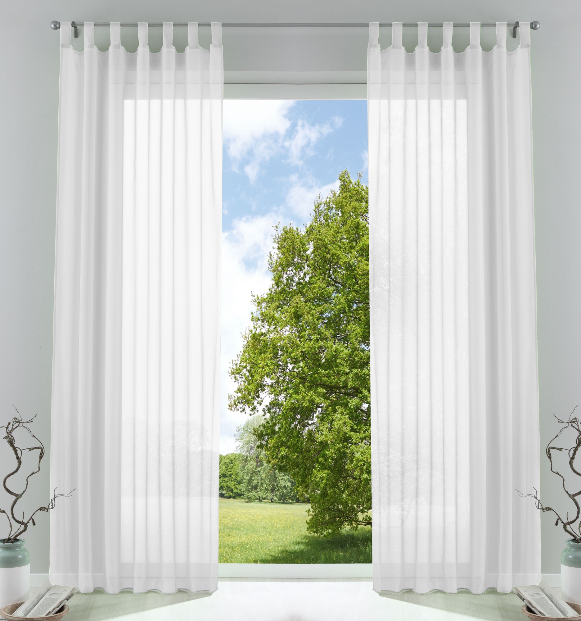 2er-Pack Gardinen Transparent Vorhang Set Wohnzimmer Voile Schlaufenschal mit Bleibandabschluß 61000CN Weiß HxB 245x140 cm Gardinen Set 61000CNweiss | gerdinenbox.com