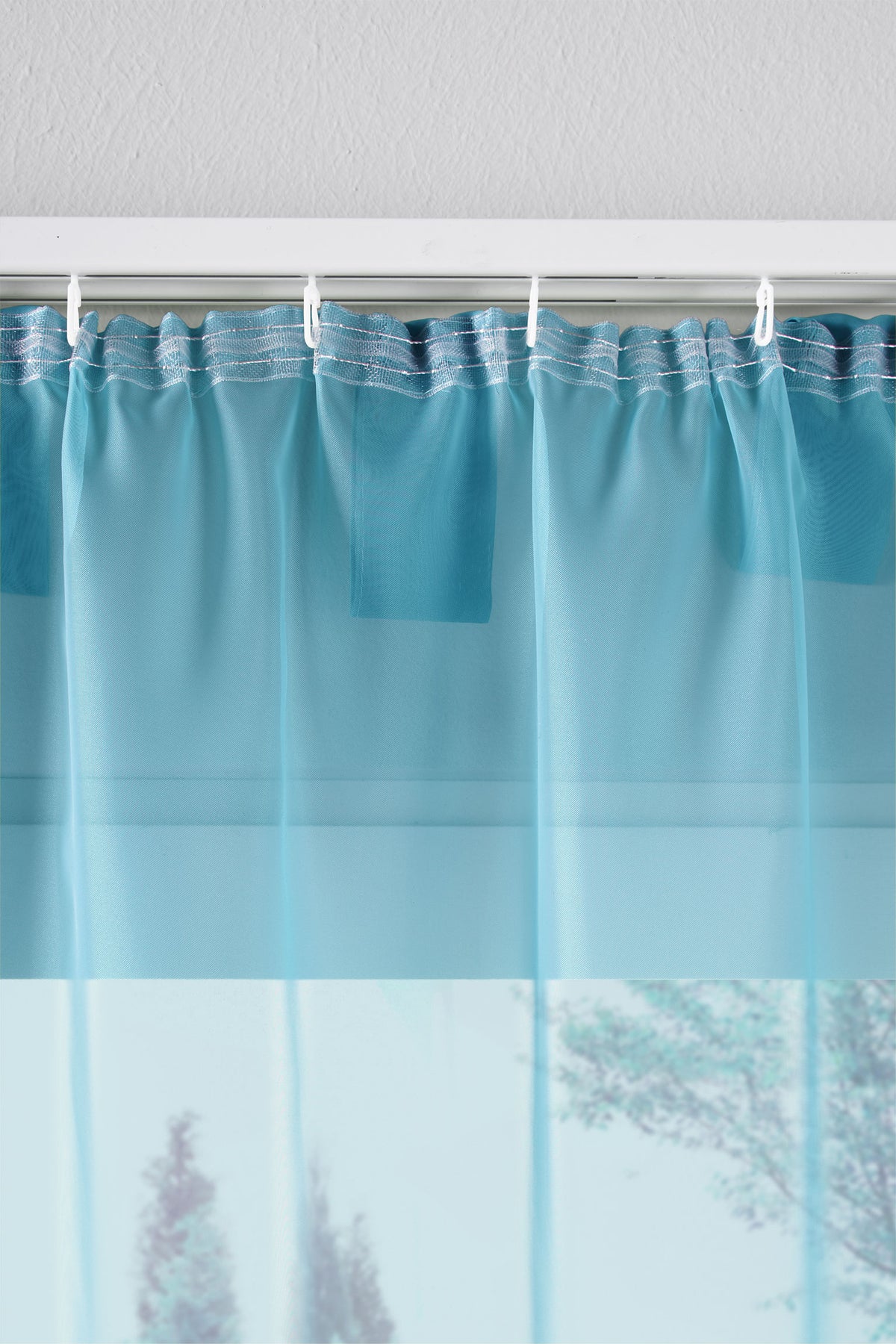 2er-Pack Gardinen Transparent Vorhang Set Wohnzimmer Voile Schlaufenschal mit Bleibandabschluß 61000CN Gardinen Set 61175_schiene_blau | gerdinenbox.com