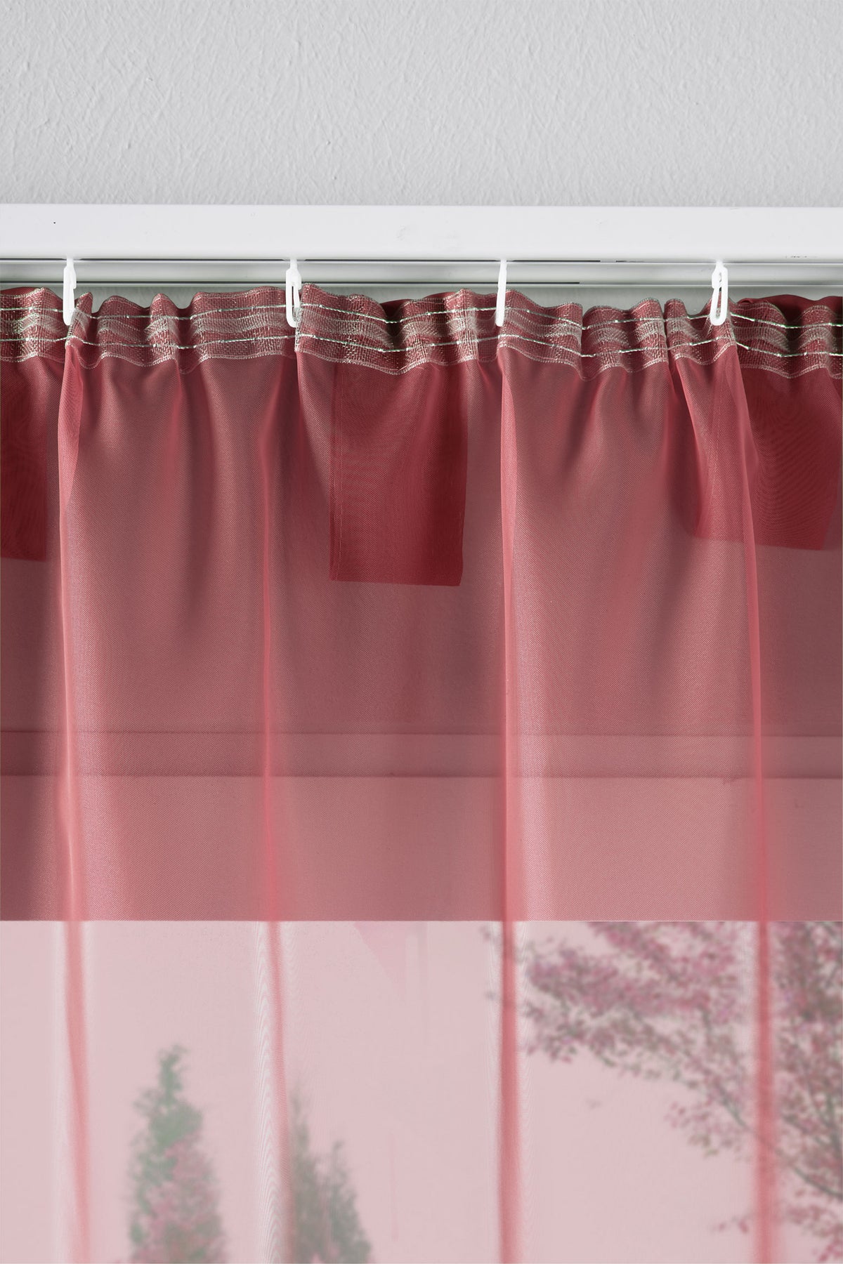 2er-Pack Gardinen Transparent Vorhang Set Wohnzimmer Voile Schlaufenschal mit Bleibandabschluß 61000CN Gardinen Set 61175_schiene_bord | gerdinenbox.com