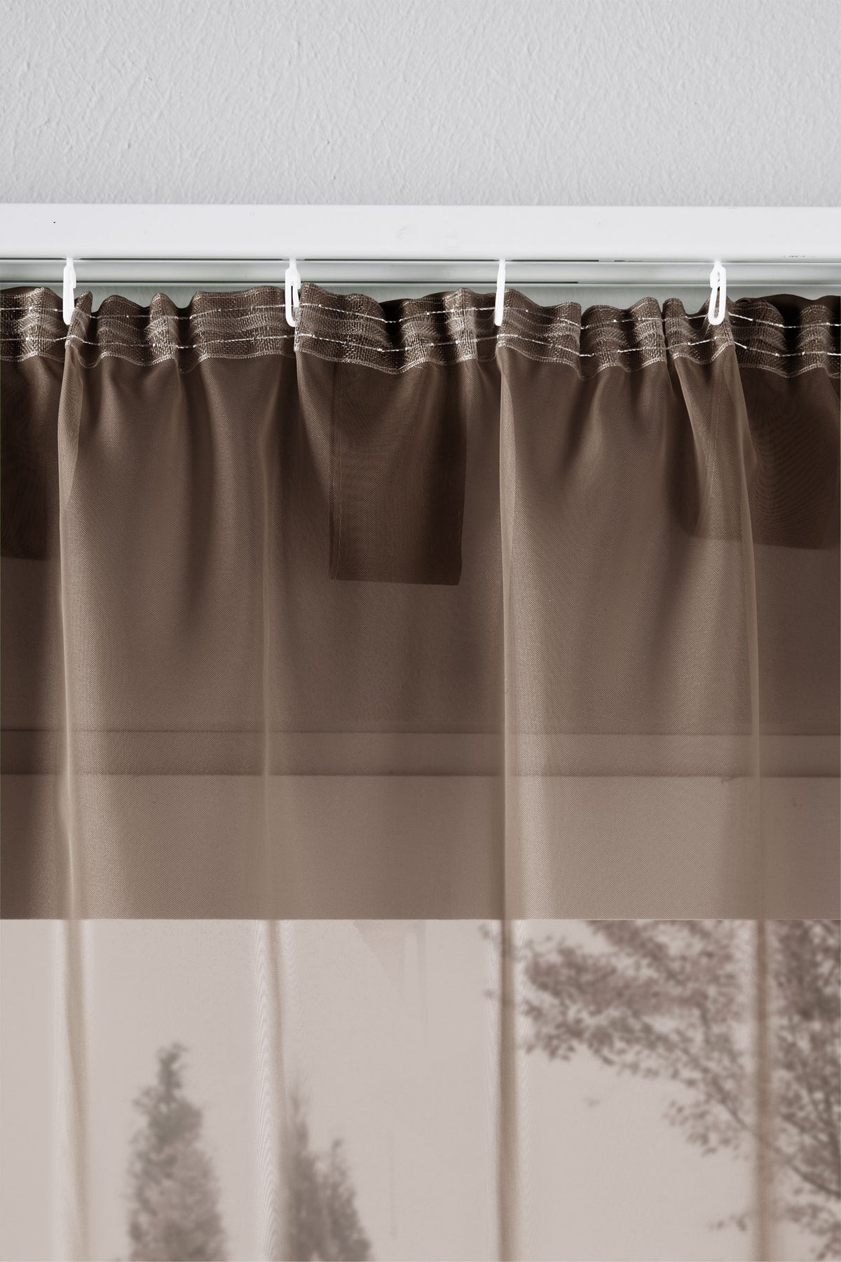 2er-Pack Gardinen Transparent Vorhang Set Wohnzimmer Voile Schlaufenschal mit Bleibandabschluß 61000CN Gardinen Set 61175_schiene_braun | gerdinenbox.com