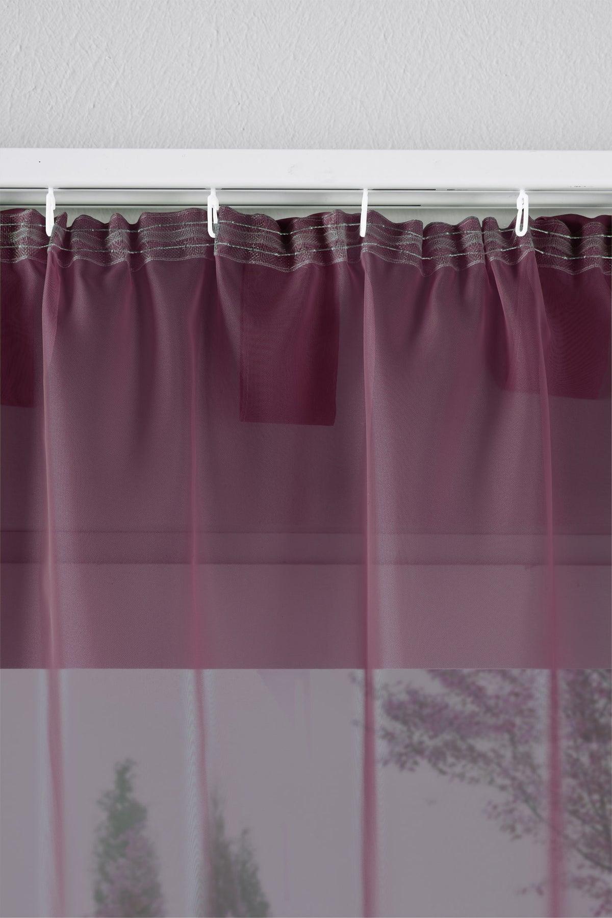 2er-Pack Gardinen Transparent Vorhang Set Wohnzimmer Voile Schlaufenschal mit Bleibandabschluß 61000CN Gardinen Set 61175_schiene_brombeere | gerdinenbox.com