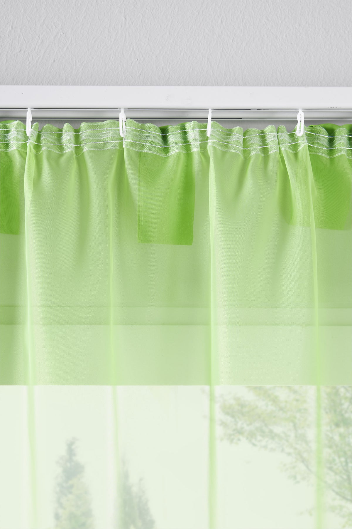 2er-Pack Gardinen Transparent Vorhang Set Wohnzimmer Voile Schlaufenschal mit Bleibandabschluß 61000CN Gardinen Set 61175_schiene_gruen | gerdinenbox.com
