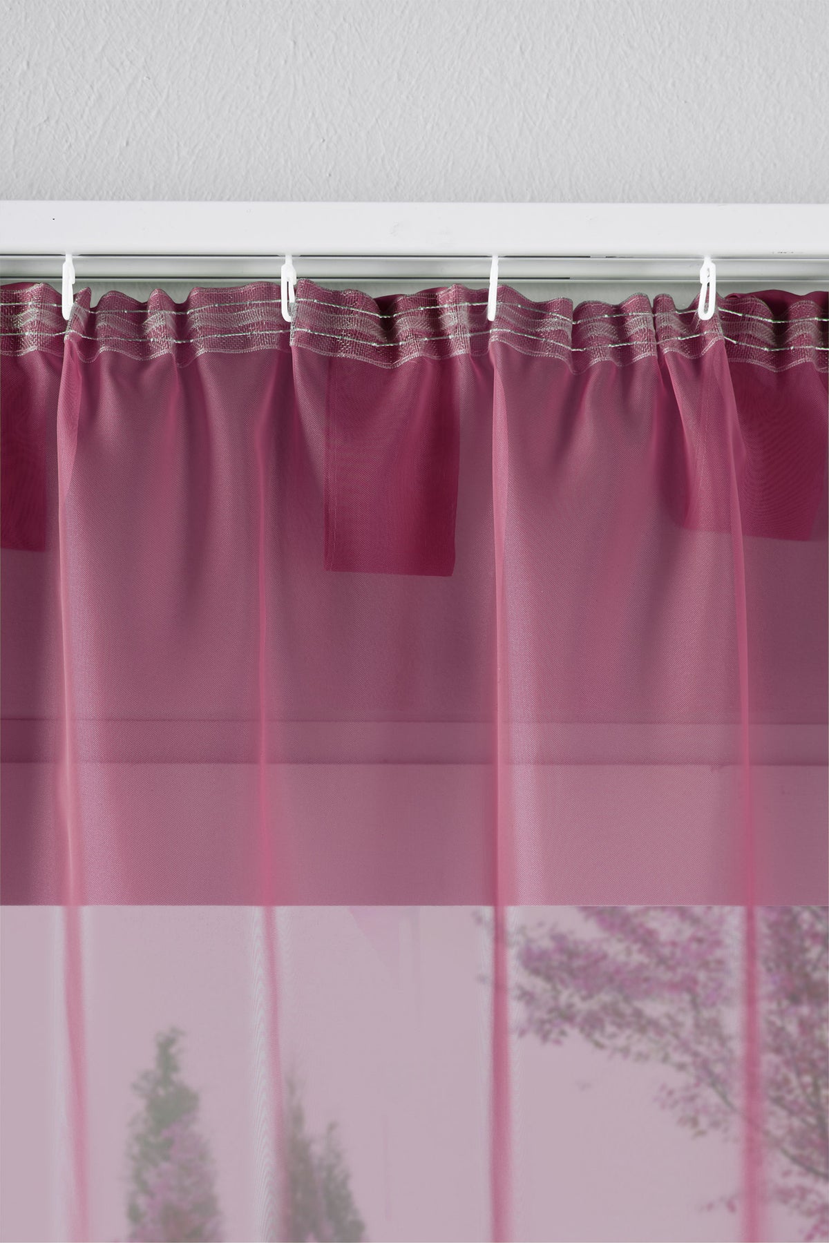 2er-Pack Gardinen Transparent Vorhang Set Wohnzimmer Voile Schlaufenschal mit Bleibandabschluß 61000CN Gardinen Set 61175_schiene_himbeere | gerdinenbox.com