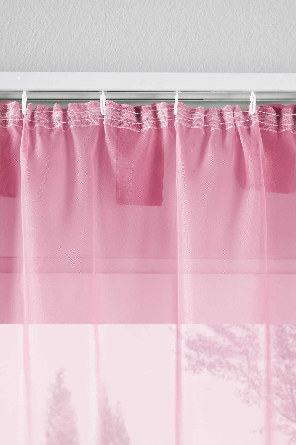 2er-Pack Gardinen Transparent Vorhang Set Wohnzimmer Voile Schlaufenschal mit Bleibandabschluß 61000CN Gardinen Set 61175_schiene_rosa | gerdinenbox.com