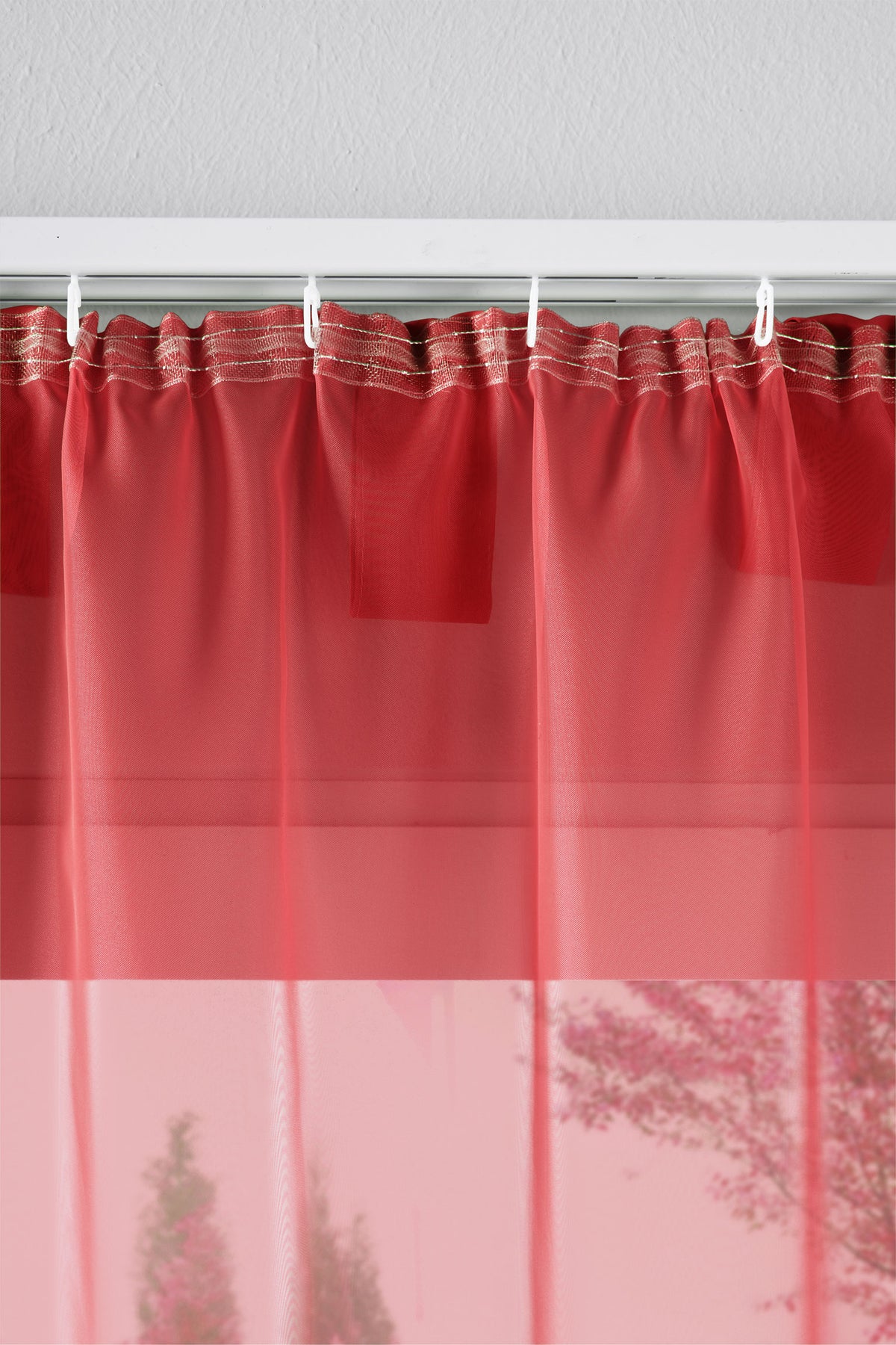 2er-Pack Gardinen Transparent Vorhang Set Wohnzimmer Voile Schlaufenschal mit Bleibandabschluß 61000CN Gardinen Set 61175_schiene_rot | gerdinenbox.com