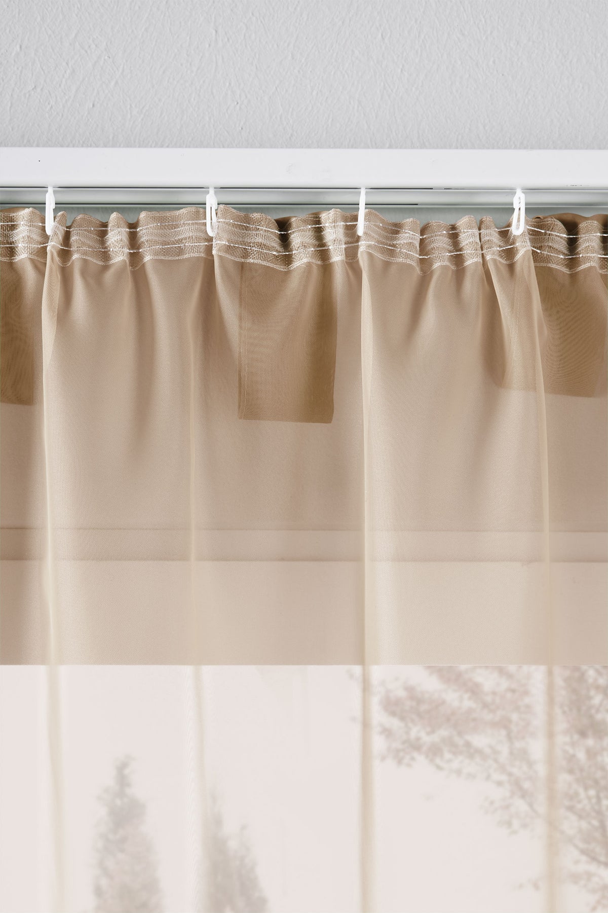 2er-Pack Gardinen Transparent Vorhang Set Wohnzimmer Voile Schlaufenschal mit Bleibandabschluß 61000CN Gardinen Set 61175_schiene_sand | gerdinenbox.com