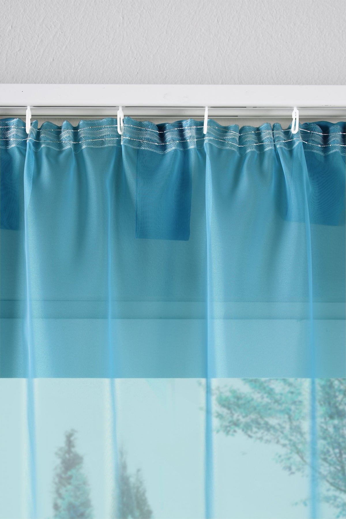 2er-Pack Gardinen Transparent Vorhang Set Wohnzimmer Voile Schlaufenschal mit Bleibandabschluß 61000CN Gardinen Set 61175_schiene_tuerkis | gerdinenbox.com