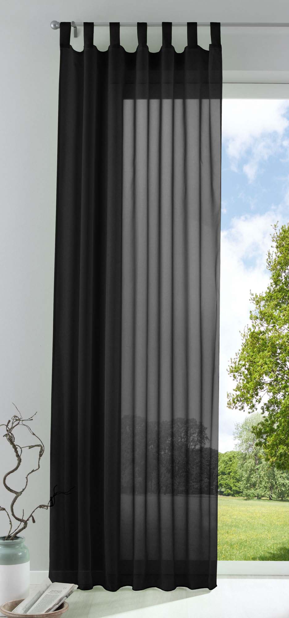 Schlaufenschal Gardine uni transparent Voile 61175 Schwarz HxB 245x140 cm Gardinenschal 61175schwarz | gerdinenbox.com
