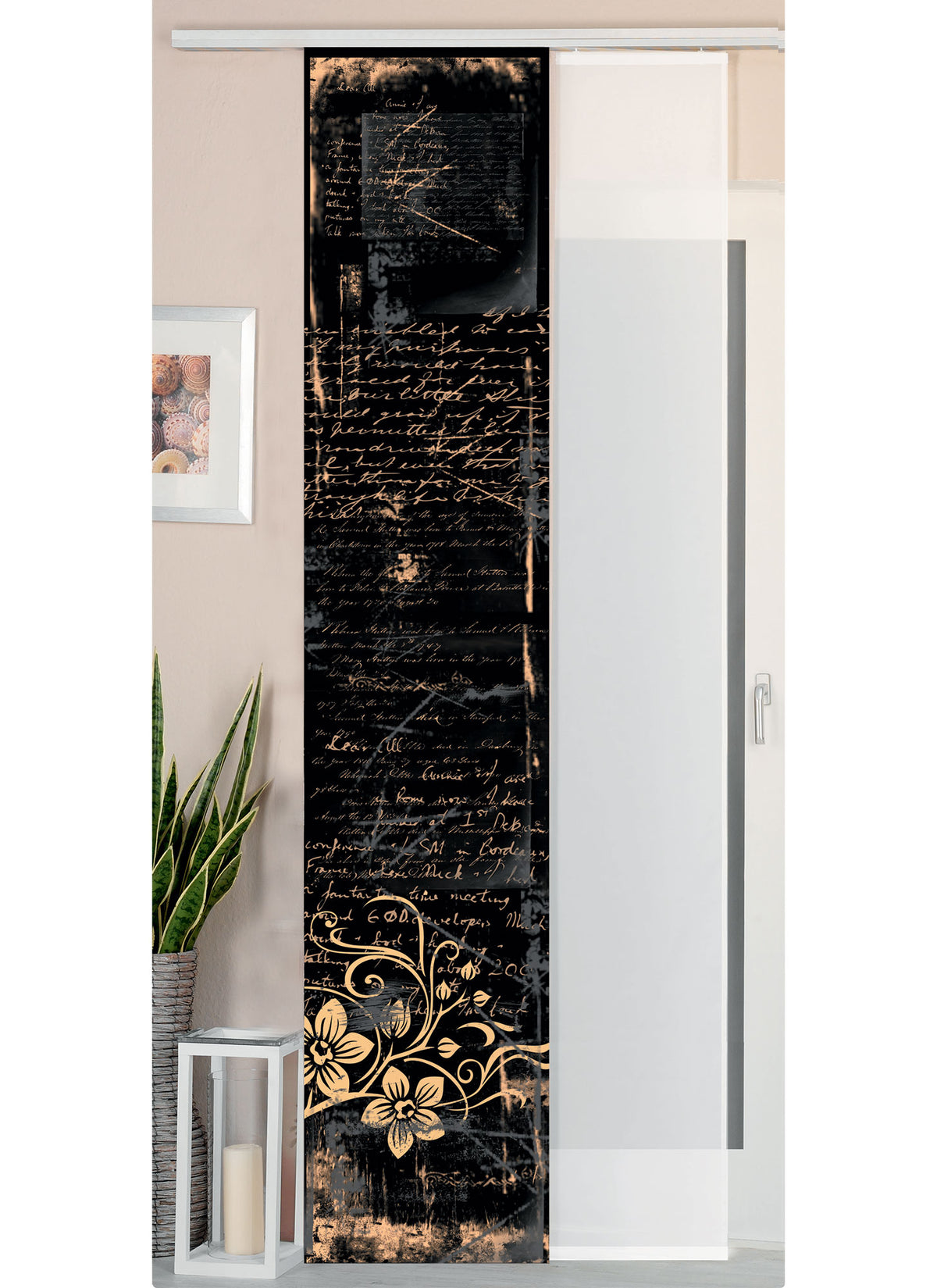 2er Set Schiebegardine Flächenvorhang Wildseide Optik und Voile Paneel 80400 Schrift Schiebegardine 80400schrift | gerdinenbox.com