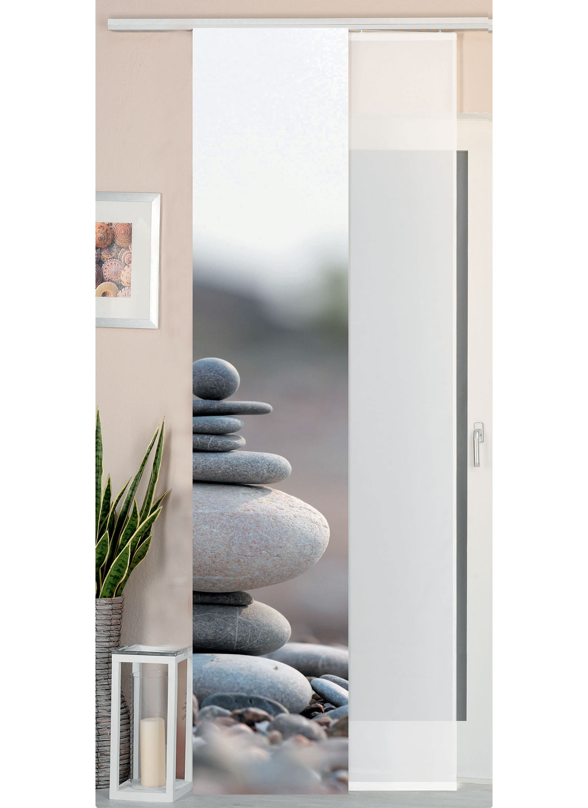 2er Set Schiebegardine Flächenvorhang Wildseide Optik und Voile Paneel 80400 Steine Grau Schiebegardine 80400steine_grau | gerdinenbox.com