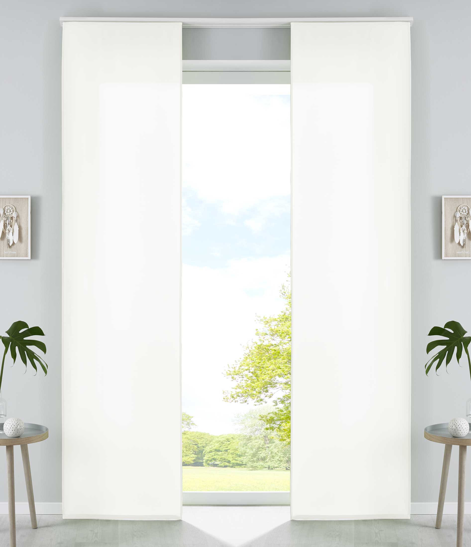 2er Set Schiebegardinen Flächenvorhänge Mikrofaser Vorhang Gardine Schiebe Matt Paneelwagen Beschwerungsstangen 85600N2 Creme Schiebegardine 85600N2creme | gerdinenbox.com