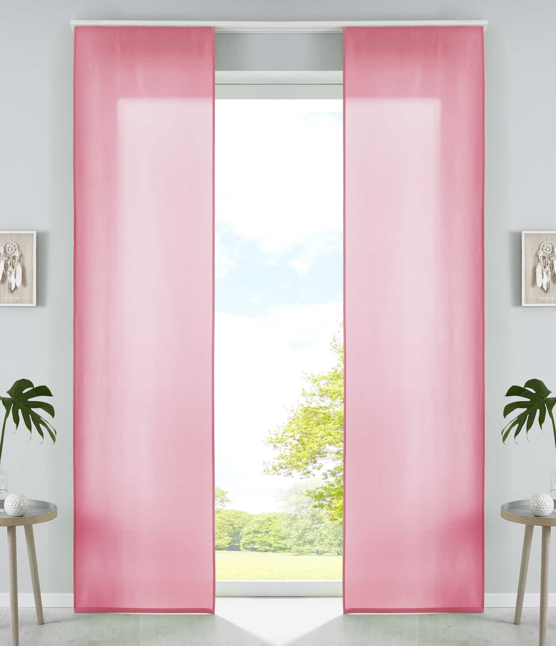 2er Set Schiebegardinen Flächenvorhänge Mikrofaser Vorhang Gardine Schiebe Matt Paneelwagen Beschwerungsstangen 85600N2 Pink Schiebegardine 85600N2pink | gerdinenbox.com