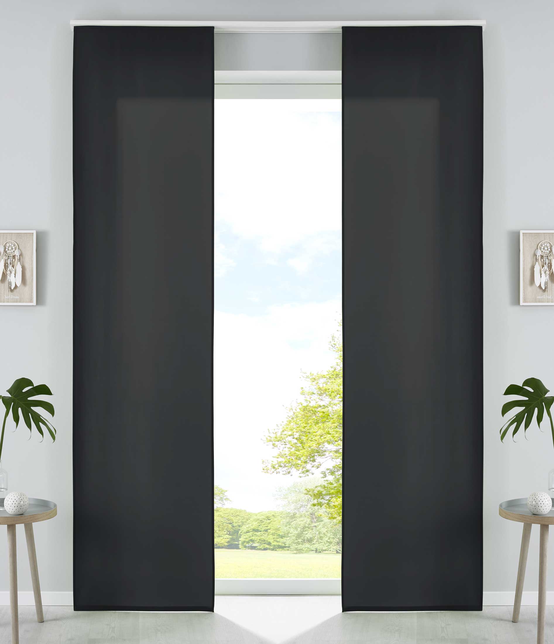 2er Set Schiebegardinen Flächenvorhänge Mikrofaser Vorhang Gardine Schiebe Matt Paneelwagen Beschwerungsstangen 85600N2 Schwarz Schiebegardine 85600N2schwarz | gerdinenbox.com