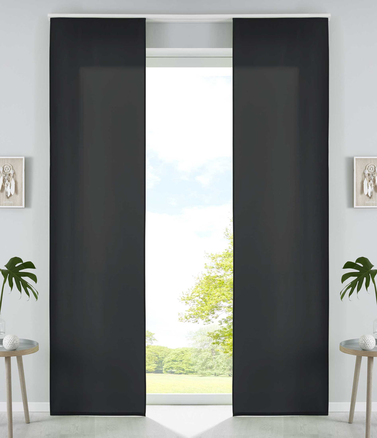 2er Set Schiebegardinen Flächenvorhänge Mikrofaser Vorhang Gardine Schiebe Matt Paneelwagen Beschwerungsstangen 85600N2 Schwarz Schiebegardine 85600N2schwarz | gerdinenbox.com