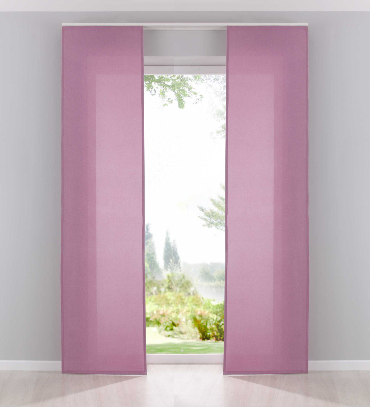 2er Pack Flächenvorhänge Schiebegardinen komplett Set Cationic blickdicht Leinen Optik natura seidenmatt Landhaus Stil 204411-2 Rosa Schiebegardine Fl_chenvorh_nge_rosa | gerdinenbox.com