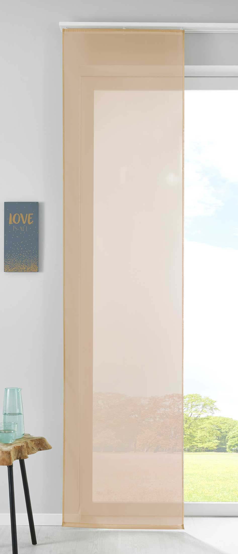 1er Set Schiebegardine Flächenvorhang Vorhang Gardine Voile Komplett mit Paneelwagen Beschwerungsstange 85589N Sand Schiebegardine Schiebegardine_sand | gerdinenbox.com