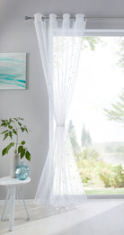 Gardine Ösen Schal Vorhang POMPEI Relief Stickerei Transparent Raffhalter 10000178 Gardinenschal raffhalter | gerdinenbox.com